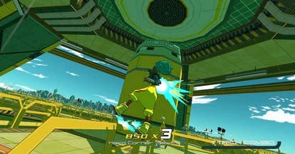 玩家在Bomb Rush Cyberfunk中进行滑板表演