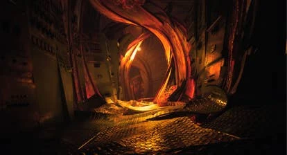 游戏截图，显示幽暗的油轮环境