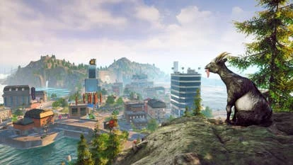 《山羊模拟器3》游戏截图，显示广阔的无缝世界