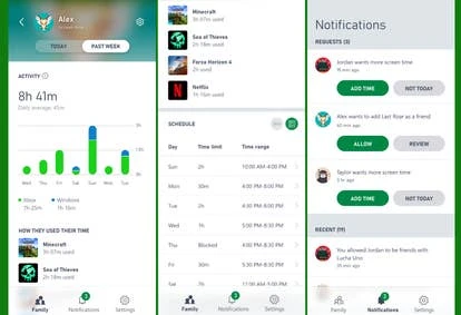 Xbox家庭设置屏幕时间管理界面