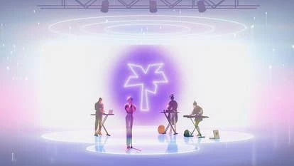 游戏宣传图，显示虚拟乐队OFK成员