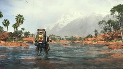 Death Stranding 2 游戏画面，展示荒凉的沙漠和沙尘暴