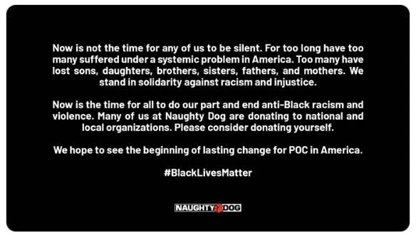 Naughty Dog支持公益的声明海报