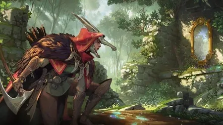 暴雪新游戏概念图，猎人在森林中追踪脚印