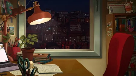 LoFi Girl窗前，背景为动画风格的房间