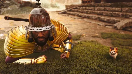 《刺客信条暗影》游戏截图，展示无伤动物互动场景