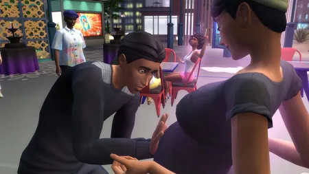 《模拟人生4》游戏截图，显示多个角啬怀孕状态