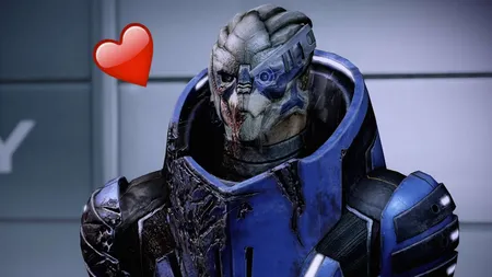 《质量效应》游戏截图,展示 Garrus 和 Tali 的角啬
