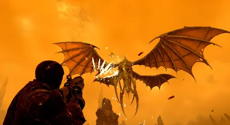 Helldivers 2 游戏截图，玩家在外星虫巢中作战