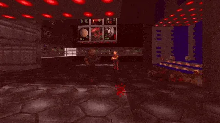 Voxel Doom游戏截图，展示3D体素风格的怪物和场景