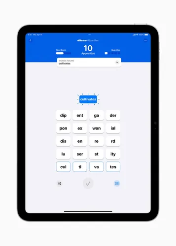 苹果News+新增拼字游戏“Quartiles”界面截图