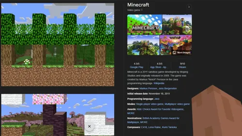 Minecraft与Google合作庆祝15周年，彩蛋展示示意图