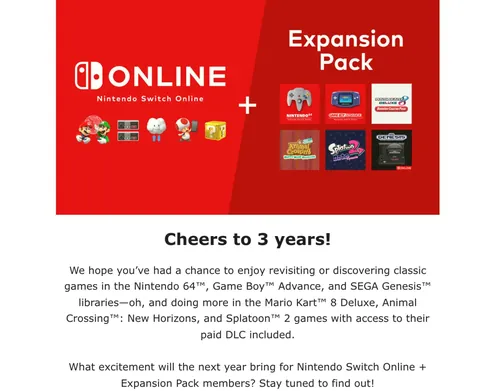 NintendoSwitchOnline扩展包3周年庆典，预告新内容上线【Switchconsola增强版】
