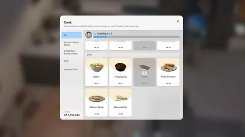 InZoi 游戏截图，展示烹饪界面