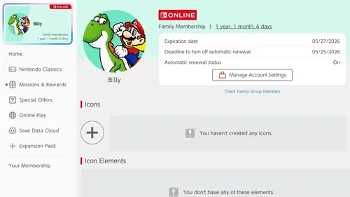 Nintendo Switch Online 订阅界面截图