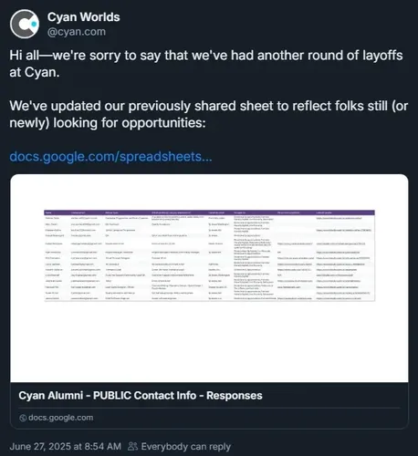 MystRiven开发商Cyan宣布裁员，探索游戏行业老牌工作室未来